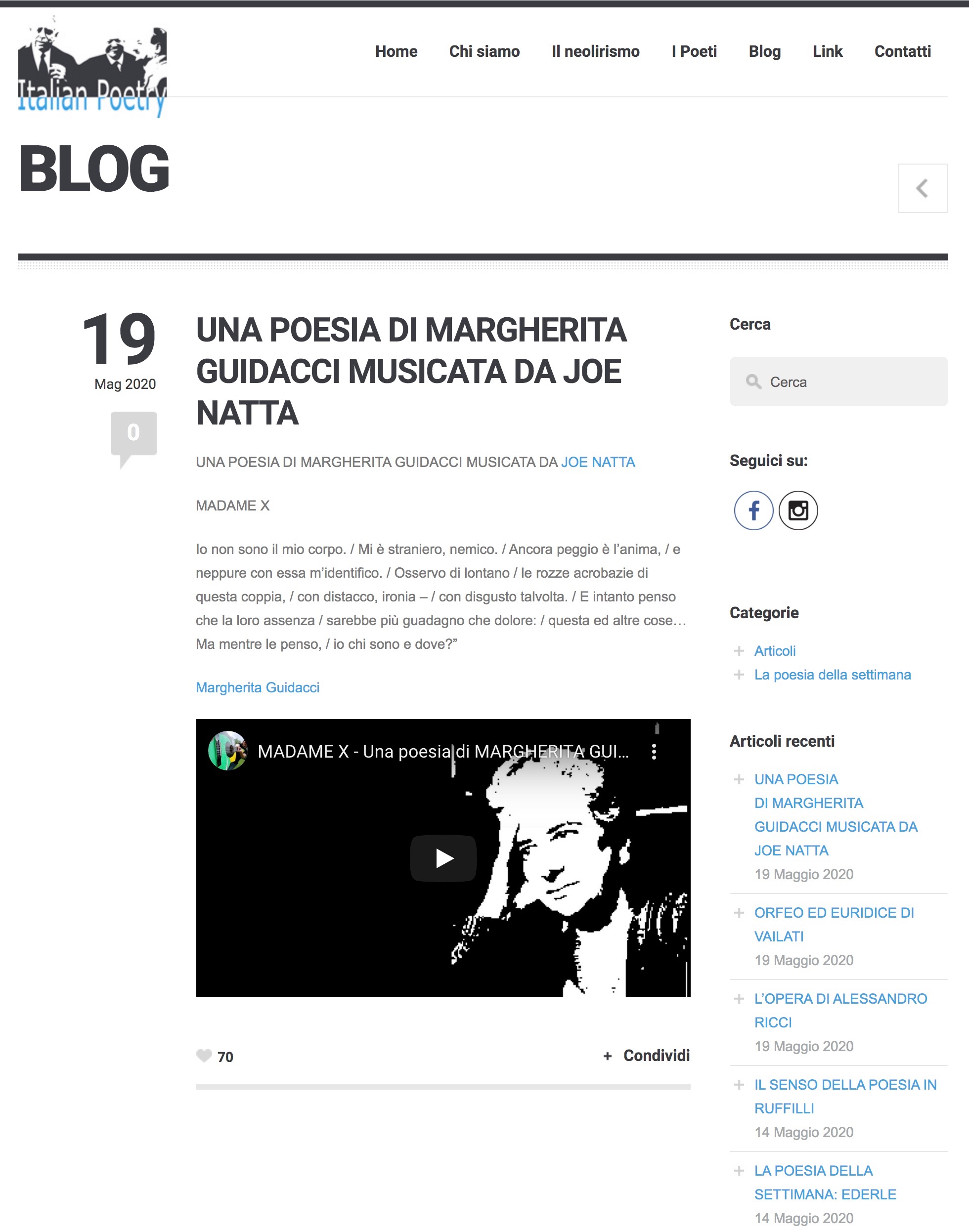 italian poetry, margherita guidacci, poesia, joe natta, musica, cultura